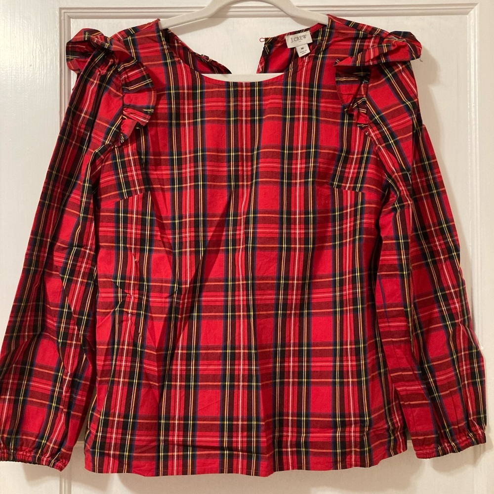 Flutter sleeve tartan top